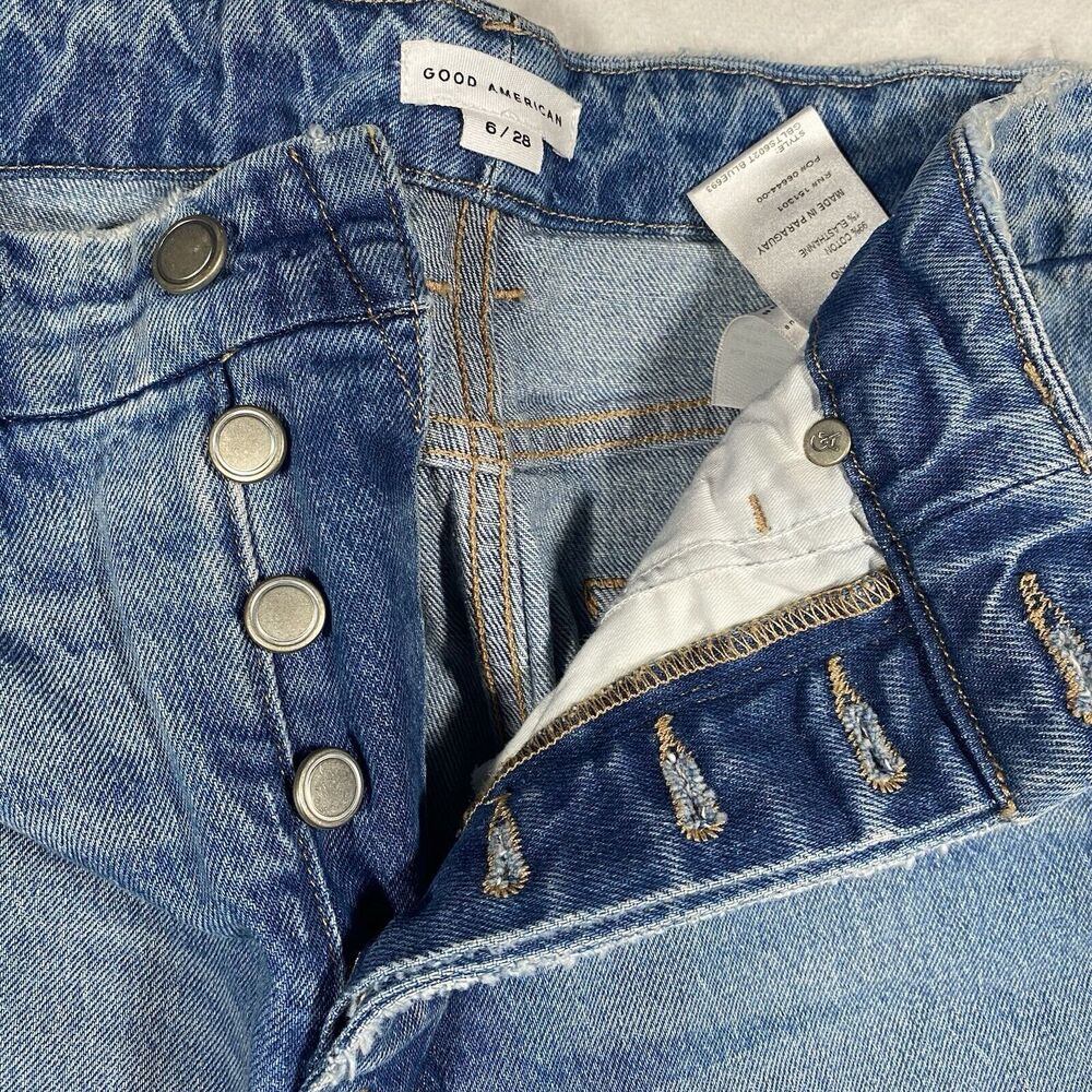 Good American Good Boy Jeans Women's 6/28 Twisted Slit Hem Boyfriend Button Fly - Picture 4 of 7